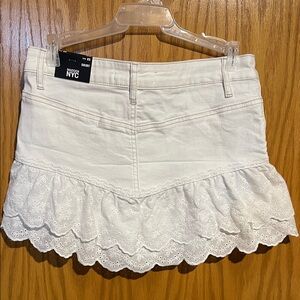 madden nyc women's eyelet trim denim skirt